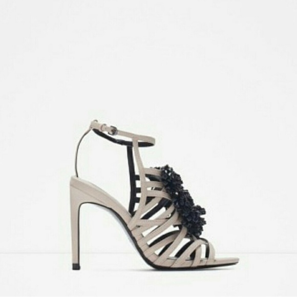 Zara Pink Black Bead and Crystal Strappy High Heel Sandals - Picture 4 of 17